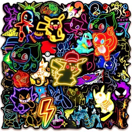 Pokémon neon-klistermärken (10/30/50 st). Anime stickers för mobil och laptop.