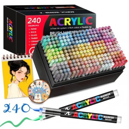 12–366 färgers akryl paint markers med penselspets