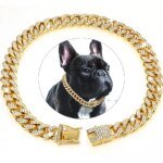 Hundkedja – diamant Cubansk halsband, promenadhalsband i metallkedja med design