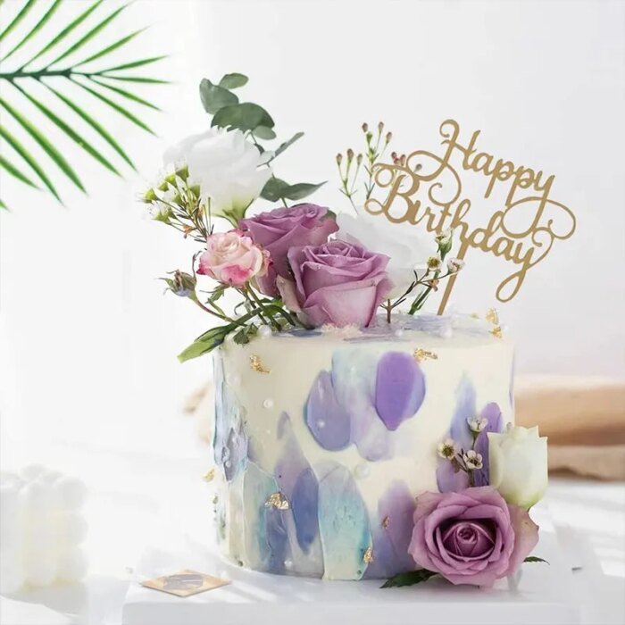 Stor Happy Birthday Tårtdekoration i Akryl – Svart och Guld för Födelsedagstårtor - Bild 3