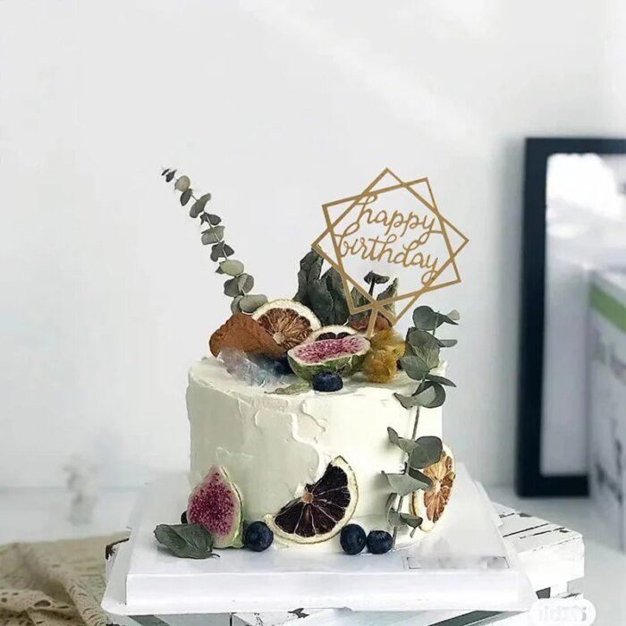 Stor Happy Birthday Tårtdekoration i Akryl – Svart och Guld för Födelsedagstårtor - Bild 4