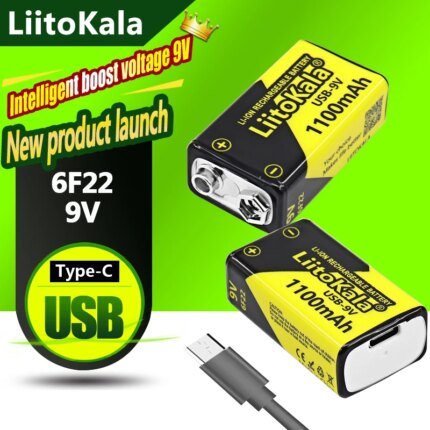 LiitoKala 9V Uppladdningsbart Litiumjonbatteri 1100mAh – 1–16 st