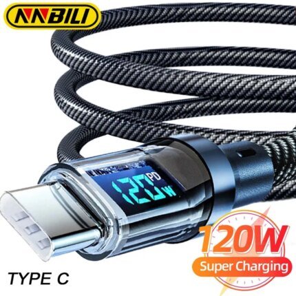 NNBILI 100W USB-C, 120W USB-A laddkablar med LED-display