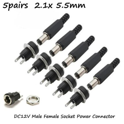 5 par DC 12V hane- och honuttag – panelmonterad barrel jack strömkontakt