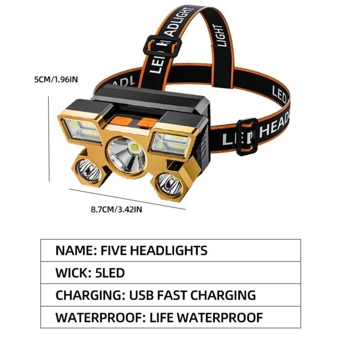 Uppladdningsbar pannlampa – kraftfull LED-huvudlampa för fiske, camping, jakt och vandring - Bild 2