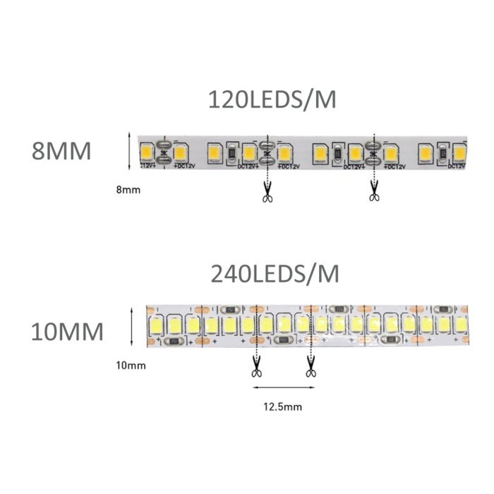 12V LED-list SMD 2835 – 1M/2M/3M/4M/5M LED-remsa, 120 eller 240 LED per meter - Bild 2