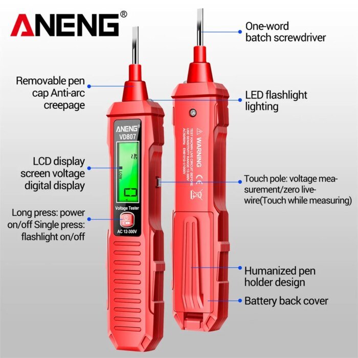 ANENG VD807 induktiv elektrisk testpenna – bärbar 50/60 Hz smart spänningsdetektor - Bild 5