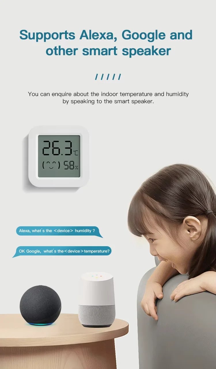 Zigbee temperatur- och fuktsensor för smart hem – LCD-skärm