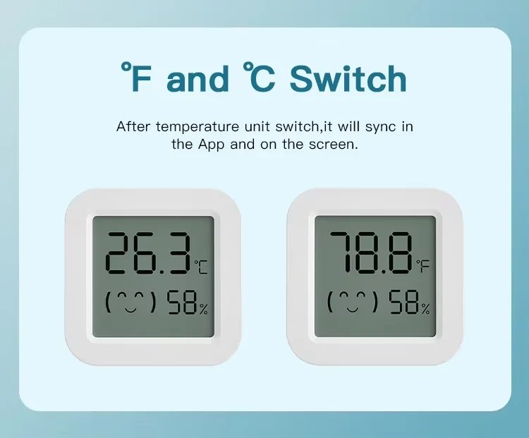 Zigbee temperatur- och fuktsensor för smart hem – LCD-skärm
