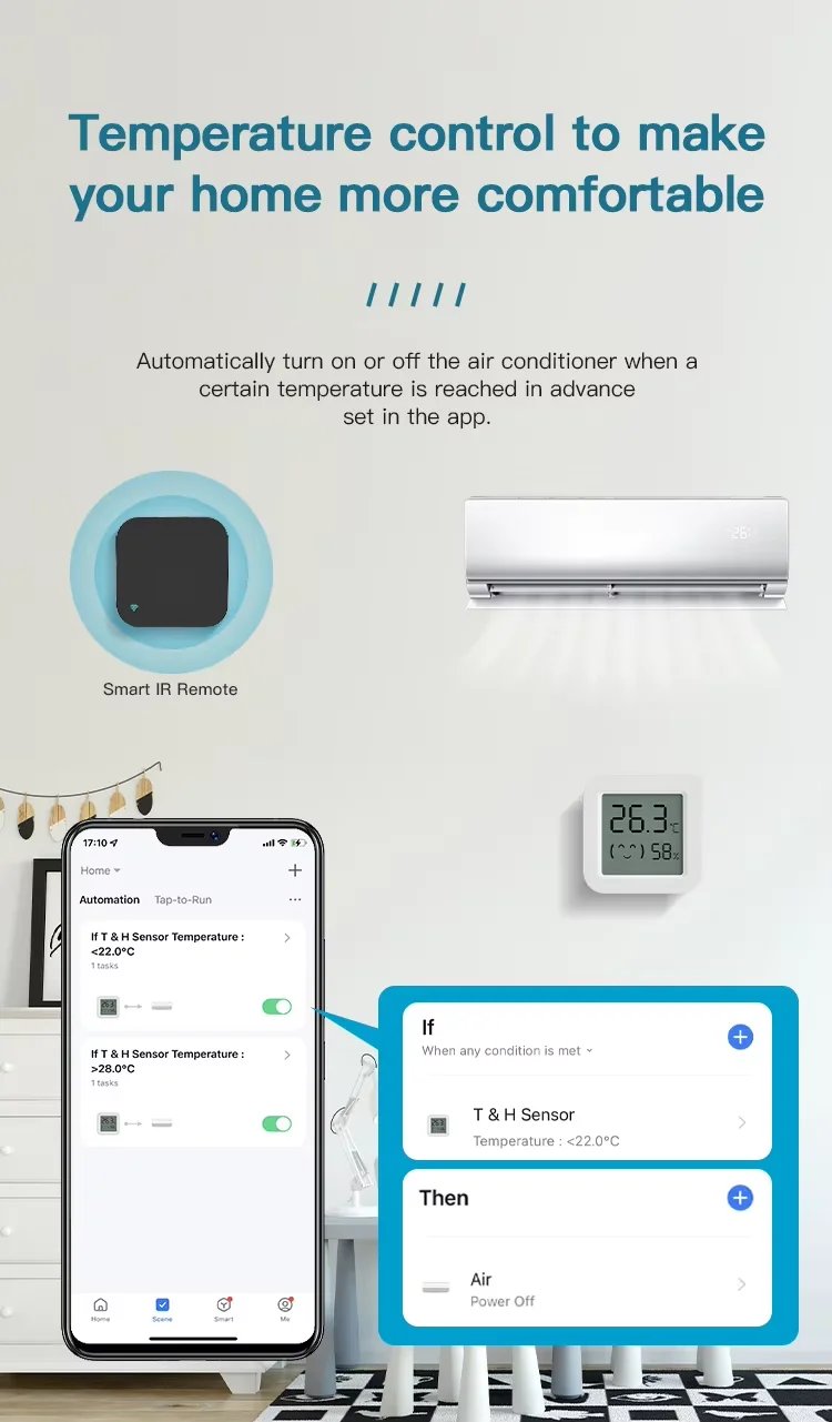Zigbee temperatur- och fuktsensor för smart hem – LCD-skärm