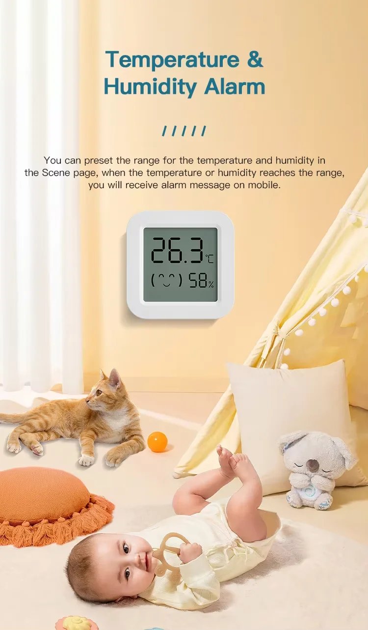 Zigbee temperatur- och fuktsensor för smart hem – LCD-skärm