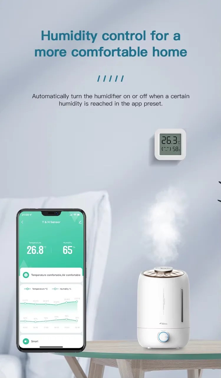 Zigbee temperatur- och fuktsensor för smart hem – LCD-skärm