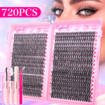 Ögonfransförlängningskit – 720/200 st fluffiga lash clusters med lim & pincett - Bild 3