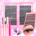Ögonfransförlängningskit – 720/200 st fluffiga lash clusters med lim & pincett