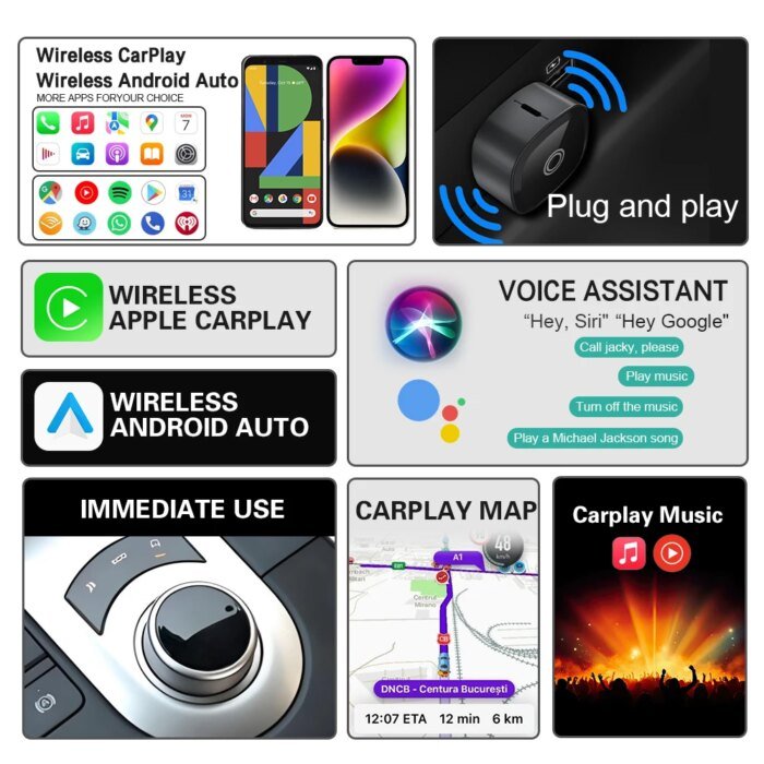 XUDA 2-i-1 Trådlös CarPlay-adapter & Android Auto AI Box – - Bild 2