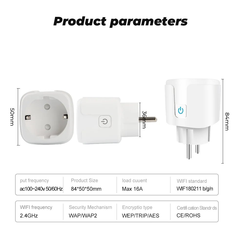Smart Plug WiFi 20A (EU-kontakt) – Smart eluttag med energimätning,