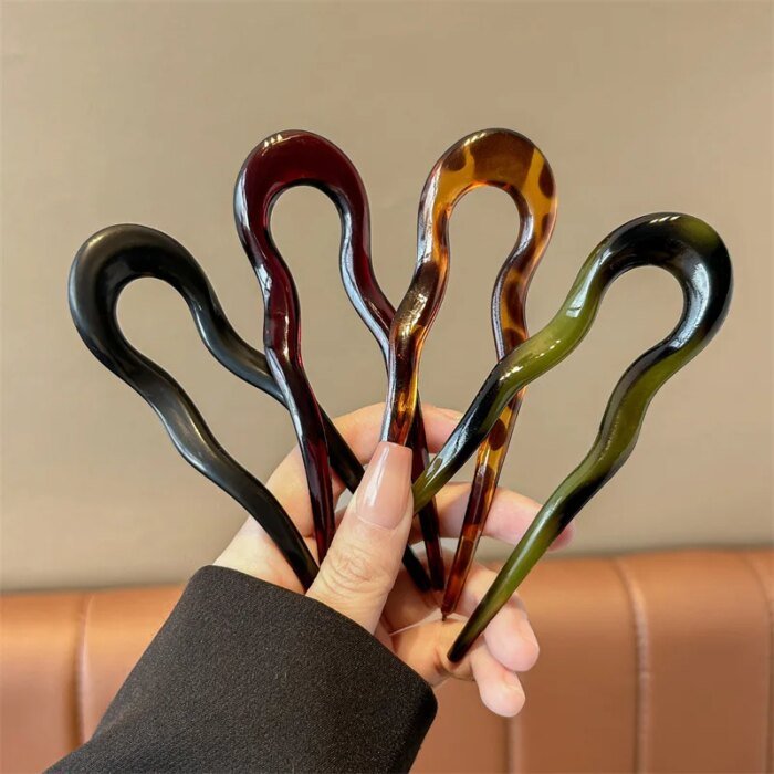 U-Shaped Hair Fork Fashion Tortoiseshell Acetate Acrylic Hairpin Geometric Headwear Hair Sticks Women Girls Hair Accessories - Bild 4