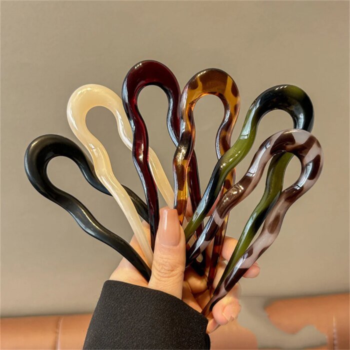 U-Shaped Hair Fork Fashion Tortoiseshell Acetate Acrylic Hairpin Geometric Headwear Hair Sticks Women Girls Hair Accessories - Bild 3