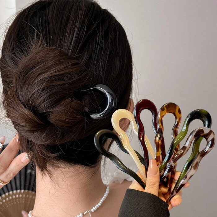 U-Shaped Hair Fork Fashion Tortoiseshell Acetate Acrylic Hairpin Geometric Headwear Hair Sticks Women Girls Hair Accessories - Bild 2