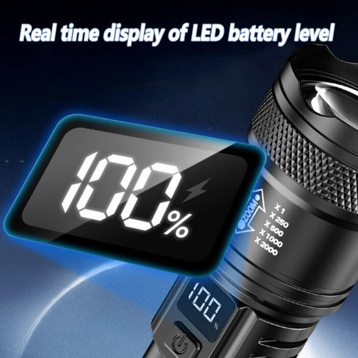Uppladdningsbar LED-ficklampa med zoomfunktion – Kraftfull handlampa med LCD-display - Bild 4
