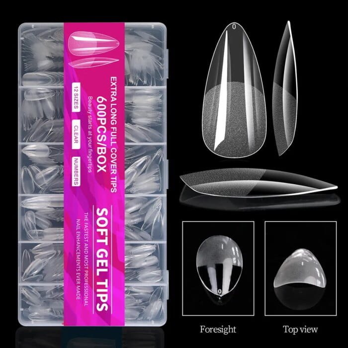 "Short Almond Nail Tips – 100/320/600-pack Soft Gel-tippar för Press-on Nails & Akrylmanikyr (Full Cover)" - Bild 2