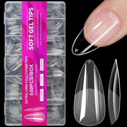 "Short Almond Nail Tips – 100/320/600-pack Soft Gel-tippar för Press-on Nails & Akrylmanikyr (Full Cover)"