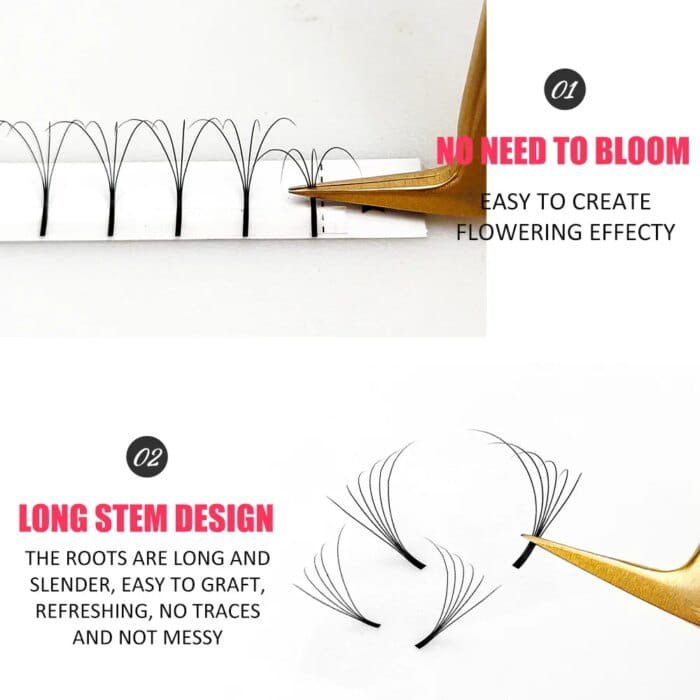 Abonnie Premade Volume Fans – 3D/4D/5D/6D Fransförlängning – Fluffiga Russian Volume-fransar med lång stam (Alla storlekar) - Bild 3