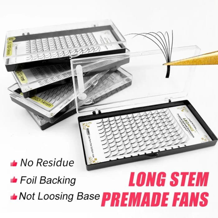 Abonnie Premade Volume Fans – 3D/4D/5D/6D Fransförlängning – Fluffiga Russian Volume-fransar med lång stam (Alla storlekar) - Bild 6