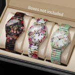 Blomstermönstrad Damklocka med Elastiskt Armband Set