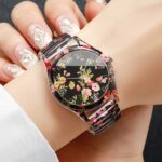 Blomstermönstrad Damklocka med Elastiskt Armband Set - Bild 2