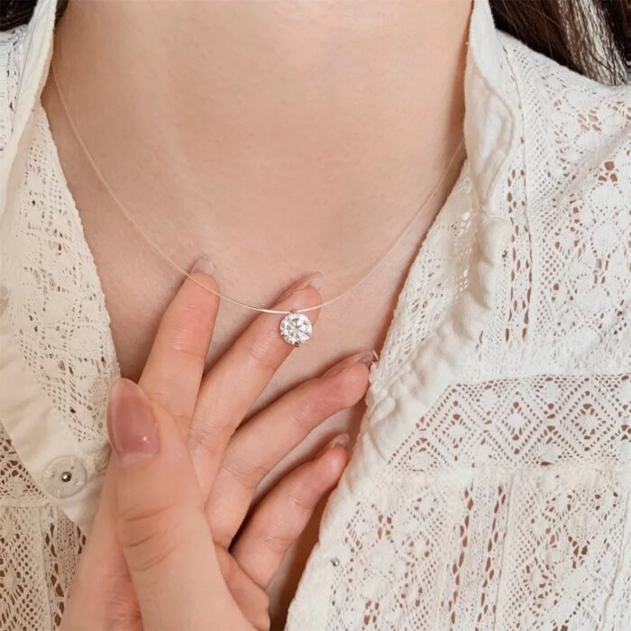 Osynligt Silverhalsband med Äkta Moissanit - Bild 4