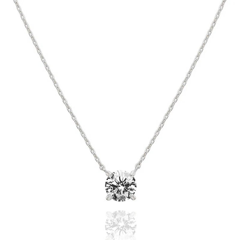 Solitärhalsband med Runt Moissanitehänge i Guldfyllt Silver