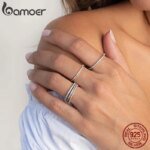 BAMOER Stapelbar Silverring med Guldfärg och Zirkonia - Bild 3