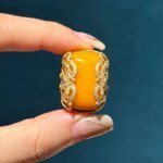 Vintageguldfärgad bivaxring med natursten - Bild 4