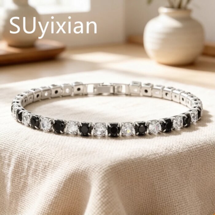 Exklusivt Svartvitt Zirkon Tennisarmband i Silver - Bild 2