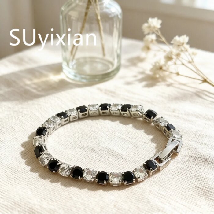 Exklusivt Svartvitt Zirkon Tennisarmband i Silver - Bild 3