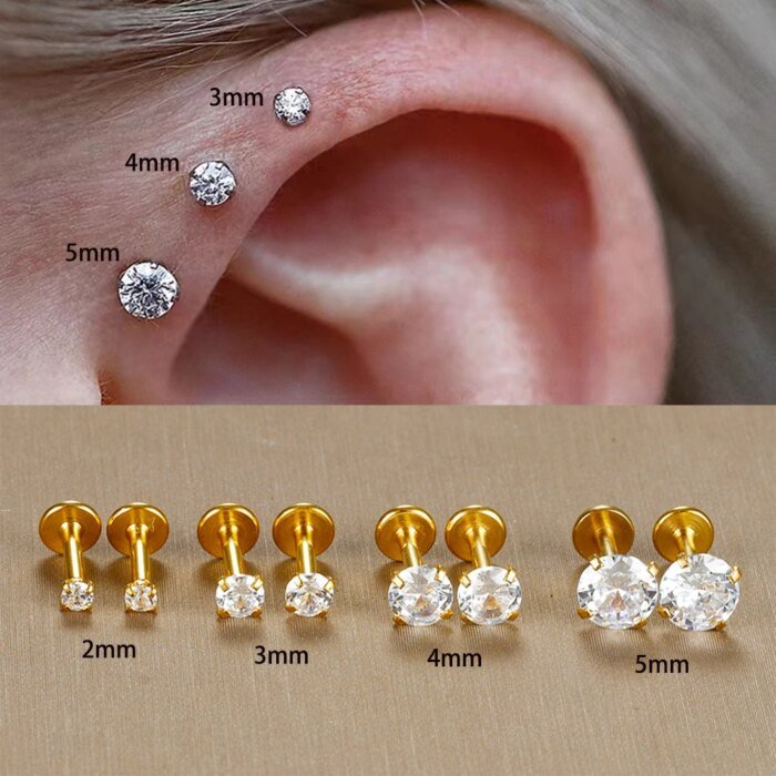 2 st Labret- och Traguspiercingar med Zirkon - Bild 2