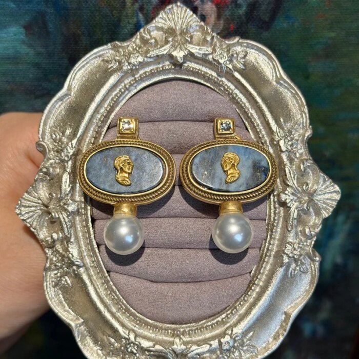 Vintage Lapis Lazuli Örhängen med Pärla och Blå Sten - Bild 5