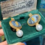 Vintage Lapis Lazuli Örhängen med Pärla och Blå Sten