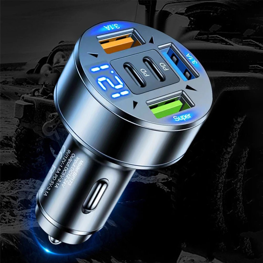250W Bilsnabbladdare med 5 Portar och Voltmeter