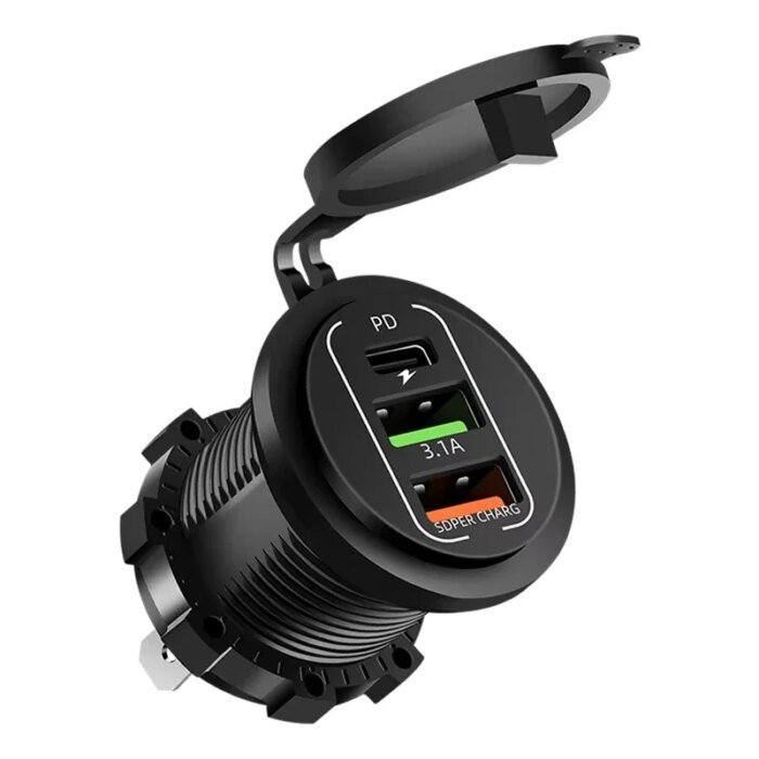 Vattentät 4-Portars USB Bilsnabbladdare med Voltmeter - Bild 4