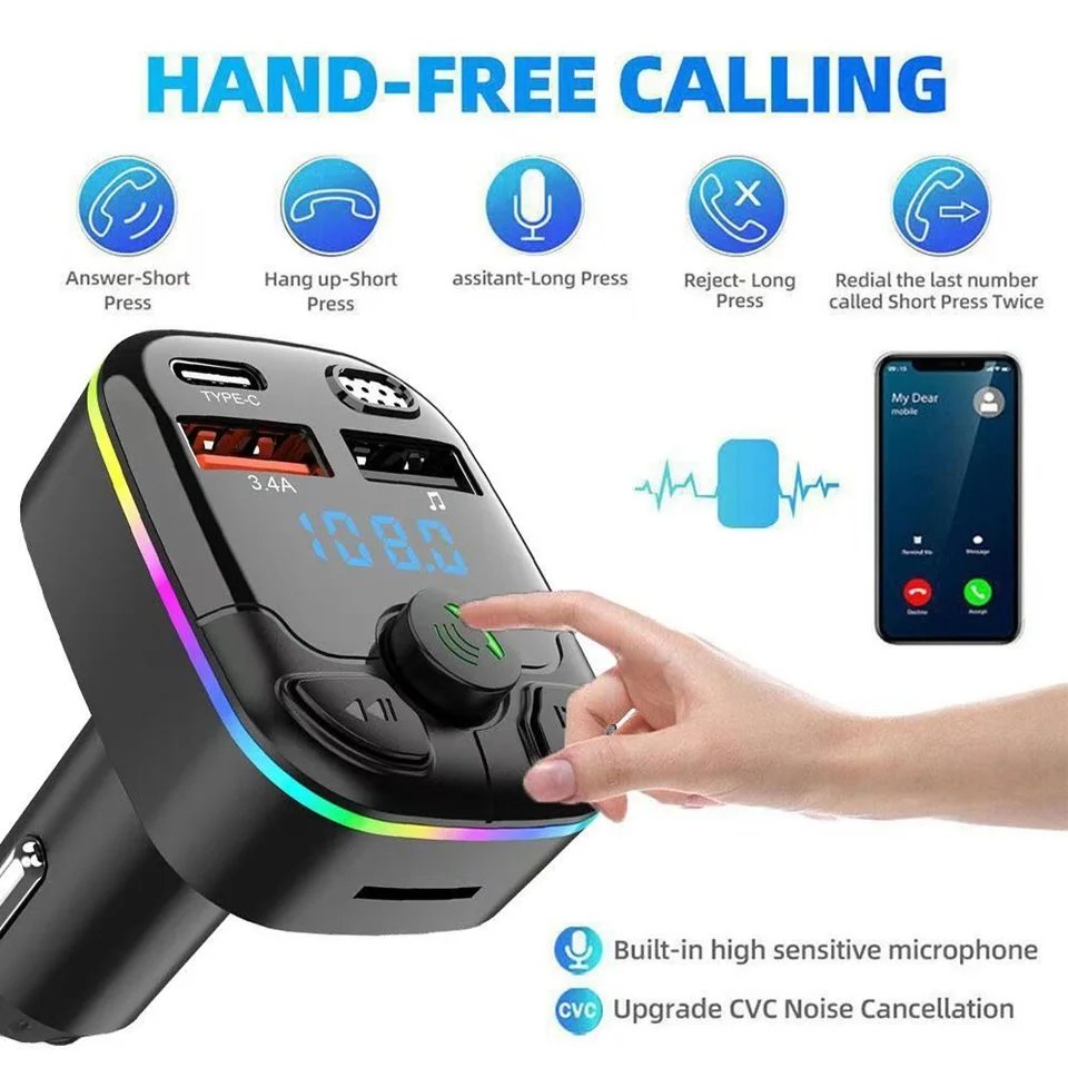 Trådlös Bluetooth FM-Sändare med Snabbladdare