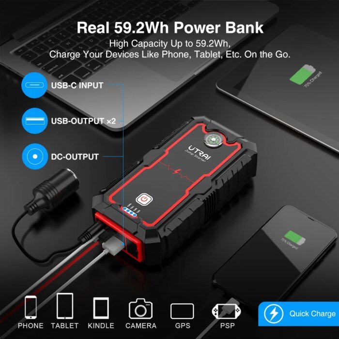 UTRAI 2000A bärbar starthjälp och powerbank - Bild 3