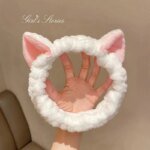 Mjukt Hårband med Kattöron – Sött Hårband i Korallfleece för Makeup & Tvätt