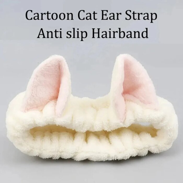 Mjukt Hårband med Kattöron – Sött Hårband i Korallfleece för Makeup & Tvätt - Bild 5
