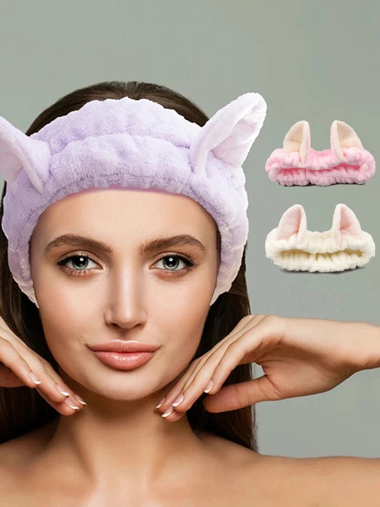 Mjukt Hårband med Kattöron – Sött Hårband i Korallfleece för Makeup & Tvätt Mjukt Hårband med Kattöron – Sött Hårband i Korallfleece för Makeup & Tvätt