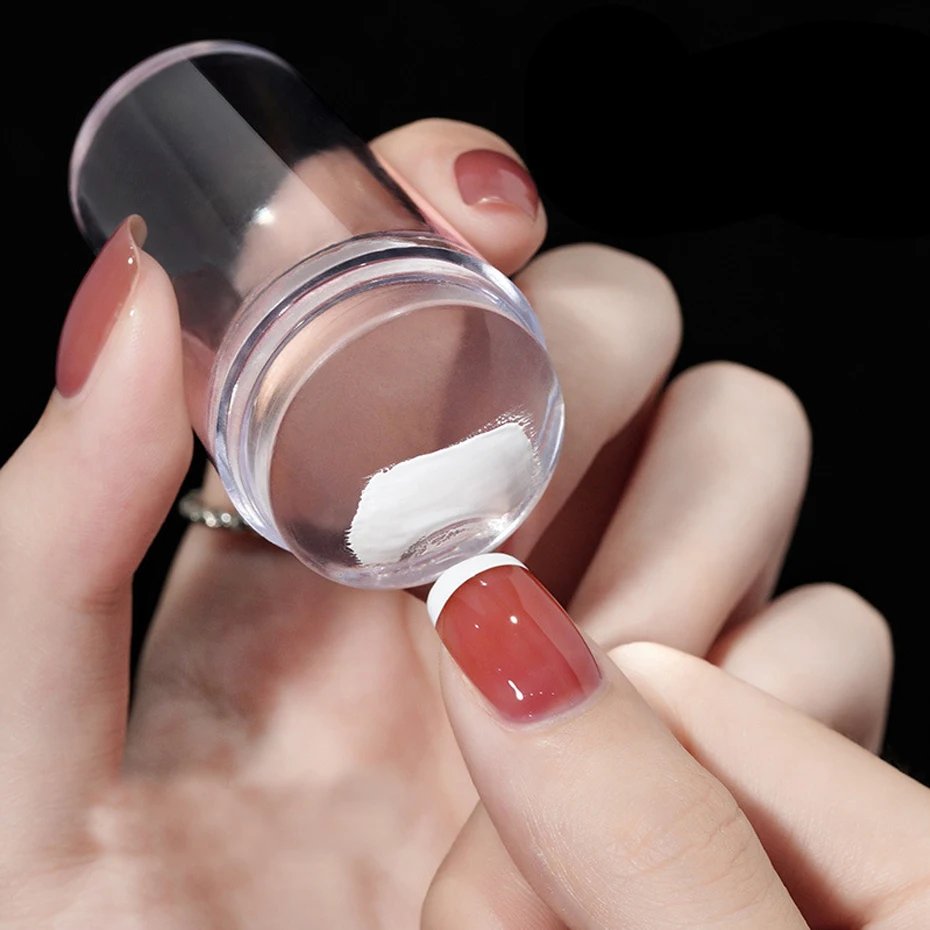 Transparent silikonstämpel för naglar – Nail Art-stämpel med skrapa för fransk manikyr och nageldekoration