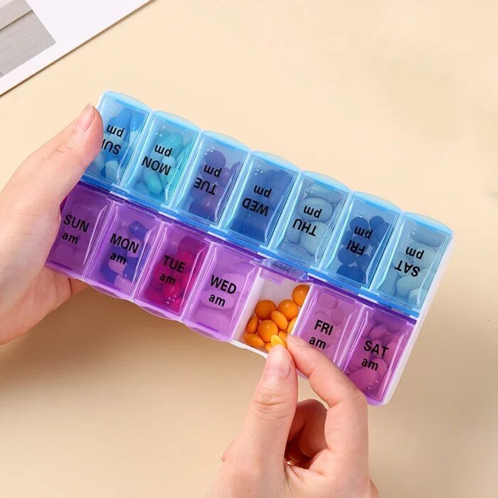 Pillerdosa för 7 dagar – Veckoorganisatör med 14 fack för tabletter, medicin och kosttillskott - Bild 2