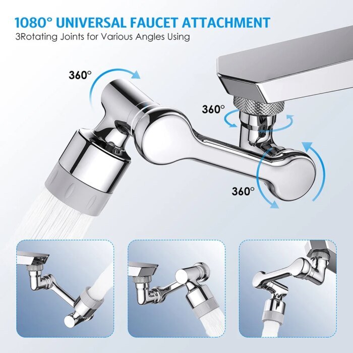 Universal kranförlängare med mekanisk arm, roterbart munstycke för tvättställ och kök, multifunktionell förlängningsarm med stänkskydd - Bild 2