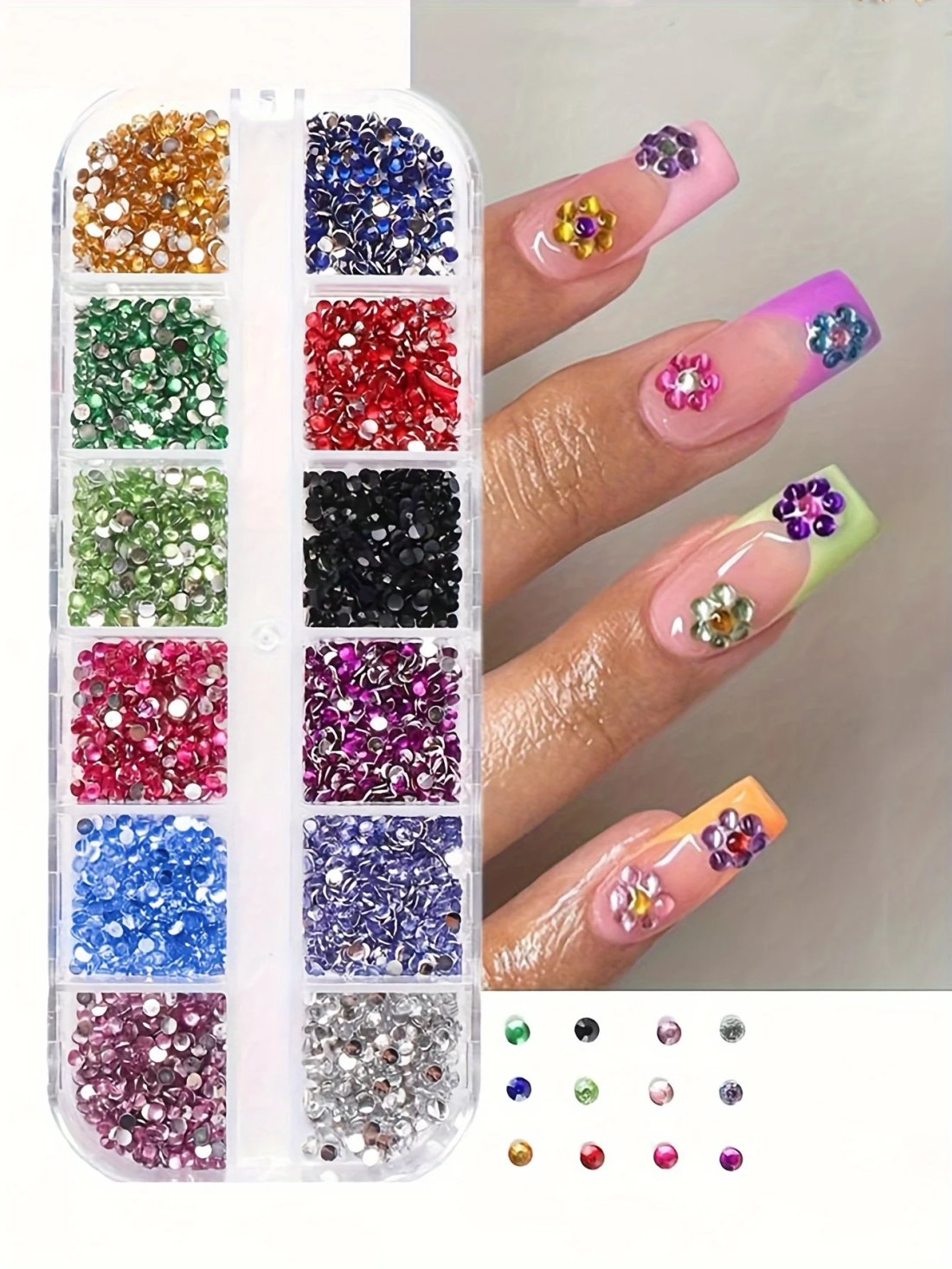 12-fack med Gnistrande Strass – Flatback-kristaller för Nail Art & Dekoration